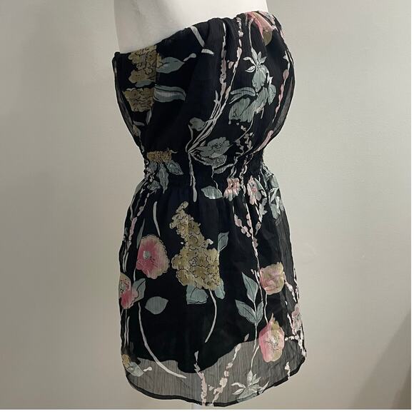 Wet Seal Vintage Black Floral Strapless Tube Mini Dress/ Long Tube Top SZ S Y2K - Picture 3 of 10